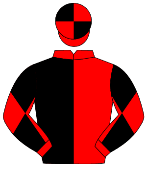 RED & BLACK HALVED, diabolo on sleeves, quartered cap                                                                                                 