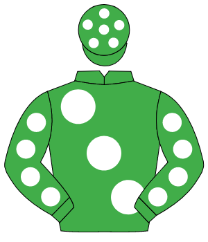 EMERALD GREEN, large white spots, white spots on sleeves, emerald green cap, white spots