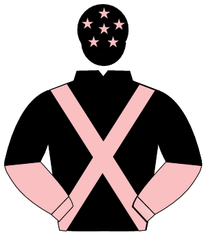 BLACK, pink cross sashes, pink & black halved sleeves, black cap, pink stars                                                                          