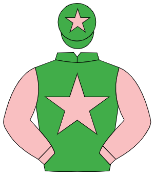 EMERALD GREEN, pink star & sleeves, pink star on cap                                                                                                  