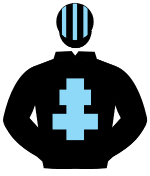 BLACK, light blue cross of lorraine, striped cap
