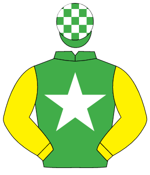 EMERALD GREEN, white star, yellow sleeves, emerald green & white check cap