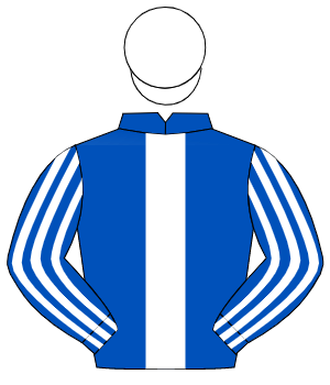 ROYAL BLUE, white panel, striped sleeves, white cap