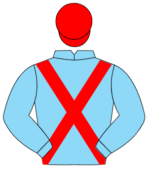 LIGHT BLUE, red cross sashes, red cap
