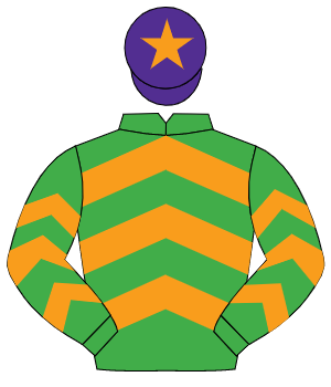 EMERALD GREEN & ORANGE CHEVRONS, purple cap, orange star