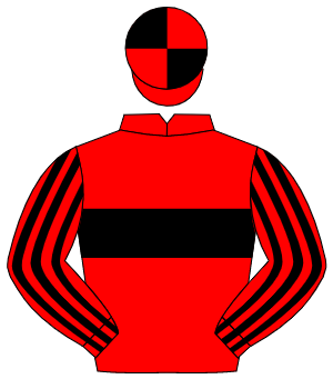 RED, black hoop, striped sleeves, quartered cap