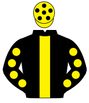 BLACK, yellow panel, yellow spots on sleeves, yellow cap, black spots