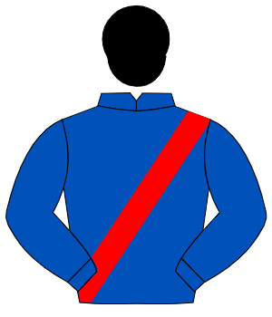 ROYAL BLUE, red sash, black cap