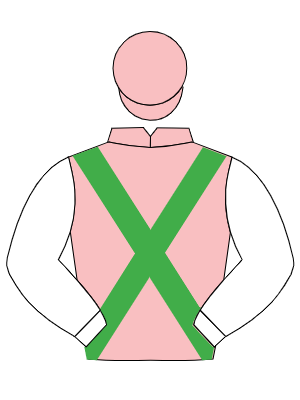 PINK, emerald green cross belts, white sleeves, pink cap