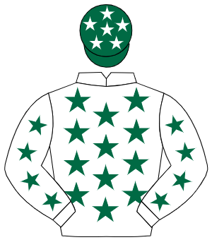 WHITE, dark green stars, dark green cap, white stars