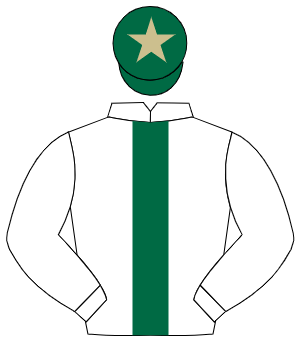 WHITE, dark green panel, dark green cap, beige star