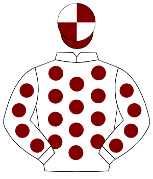 WHITE, maroon spots, maroon & white quartered cap