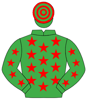 EMERALD GREEN, red stars, hooped cap