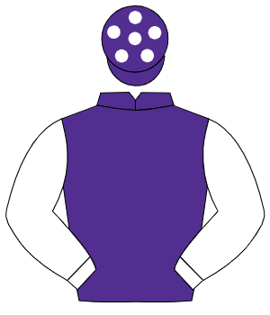 PURPLE, white sleeves, purple cap, white spots