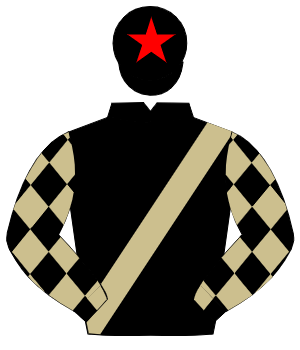 BLACK, beige sash, beige diamonds on sleeves, black cap, red star