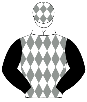 WHITE & GREY DIAMONDS, black sleeves, white cap, grey diamonds