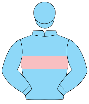 LIGHT BLUE, pink hoop, light blue sleeves, light blue cap