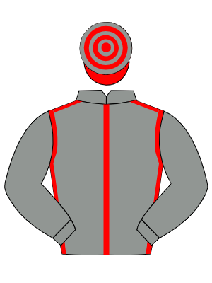 GREY, red seams, grey sleeves, red & grey hooped cap