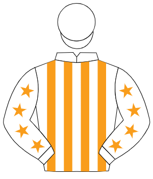 WHITE & ORANGE STRIPES, orange stars on sleeves, white cap