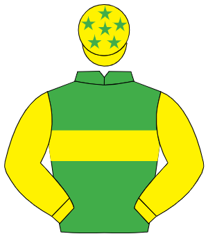 EMERALD GREEN, yellow hoop, yellow sleeves, yellow cap, emerald green stars