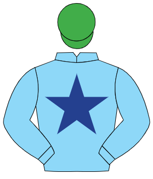 LIGHT BLUE, dark blue star, emerald green cap